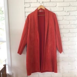 Zara Orange Faux Suede Long Coat XL